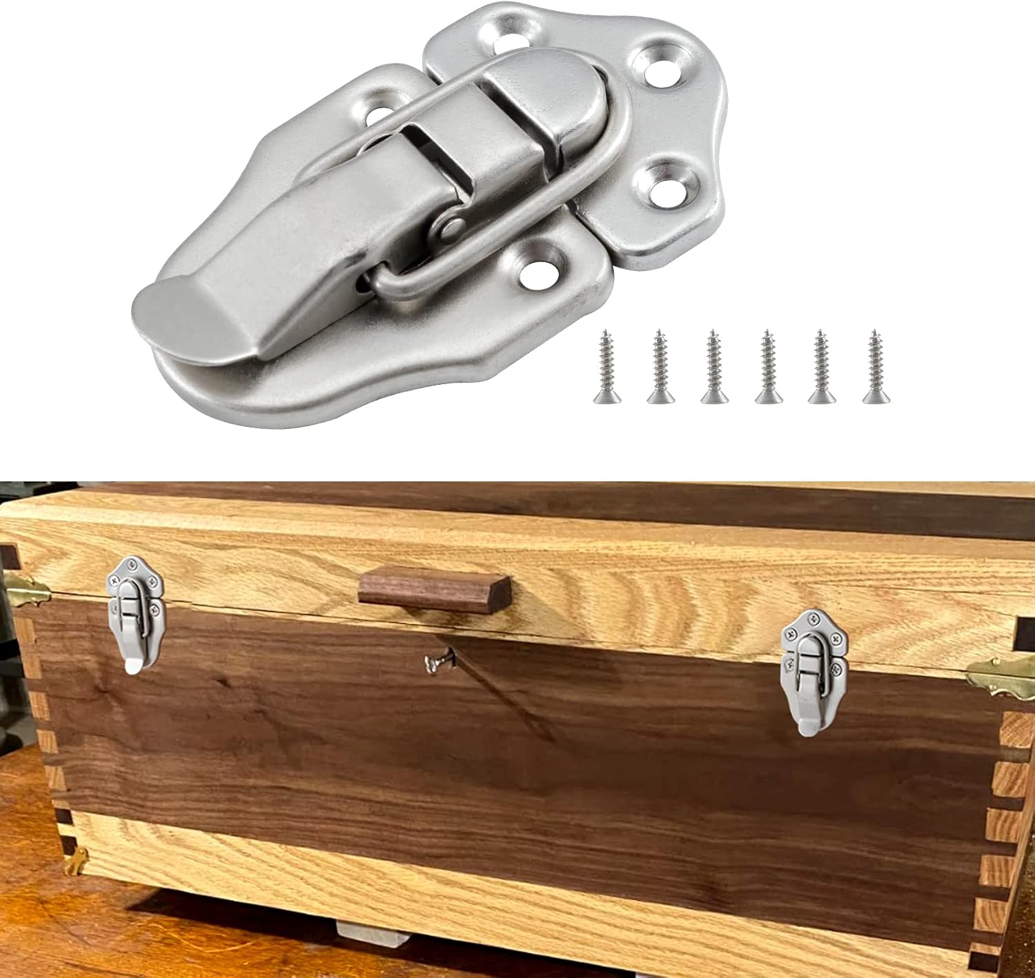 HOME MASTER HARDWARE 8 Pack Duckbilled Hasp Latch Chest Latch Toggle Hasp Latches with Screws for Jewelry Box Ordinary Box Wooden Case Furniture Decoration Satin Nickel Finish