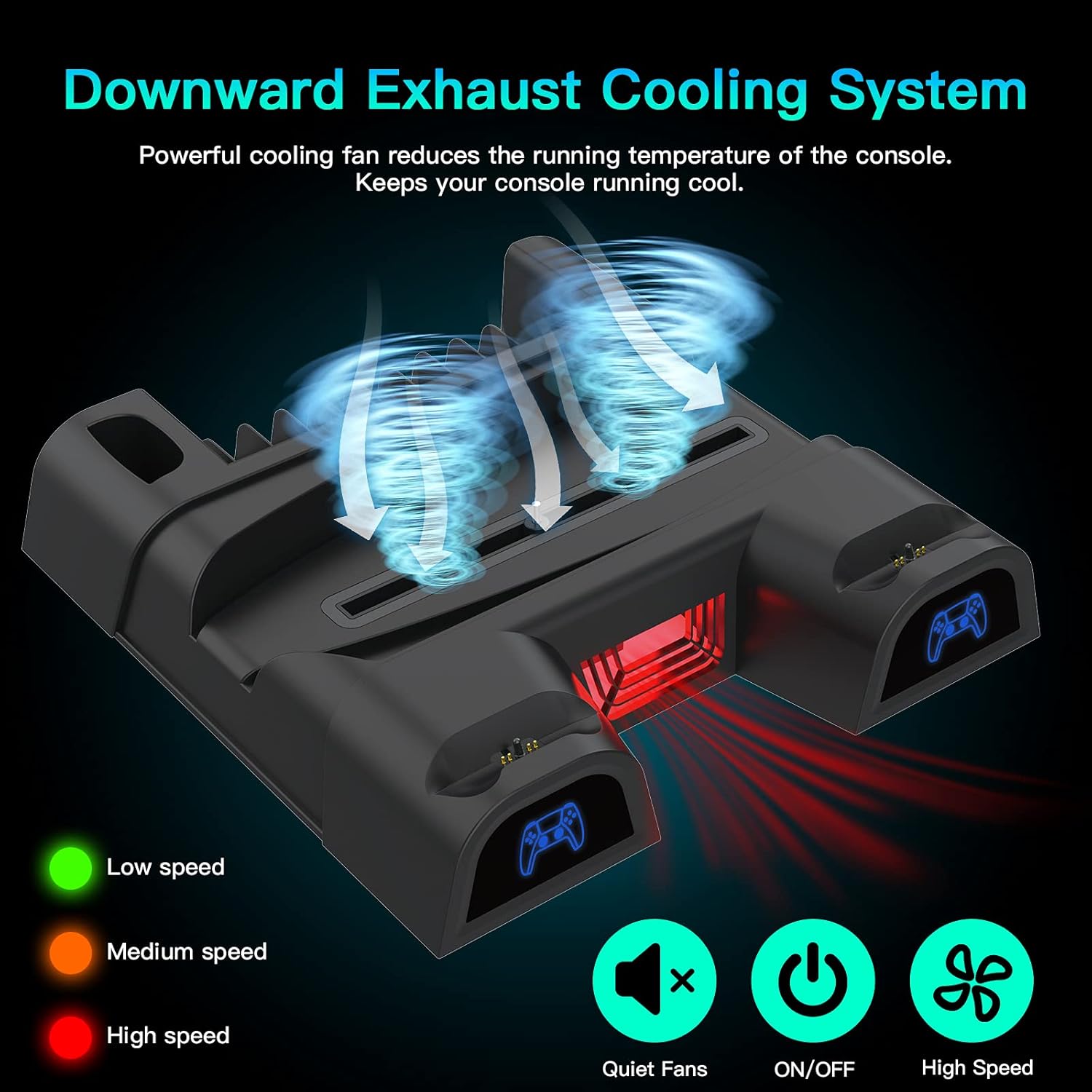 BEJOY Vertical Stand for PS5 with Cooling Fan and Dual Controller Chargers, Cooling Stand for PS5 Console, Dual Controller Chargers, Adjustable Fans Speed, 10 Game Disc Storage, Black