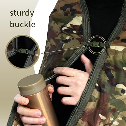 Vista 21 de GRVCN Woobie Blanket Military - Saco de dormir para acampar con cremallera, forro de poncho, manta aislante térmica, ligera, portátil
