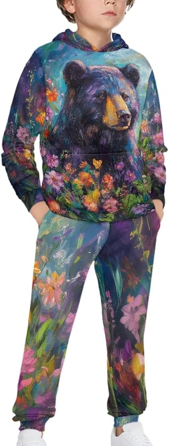 Boys 2 Piece Fall Outfits Size 5-12, Kids Sweatsuit Hooded Sweatshirt and Sweatpants Sets School Tracksuits