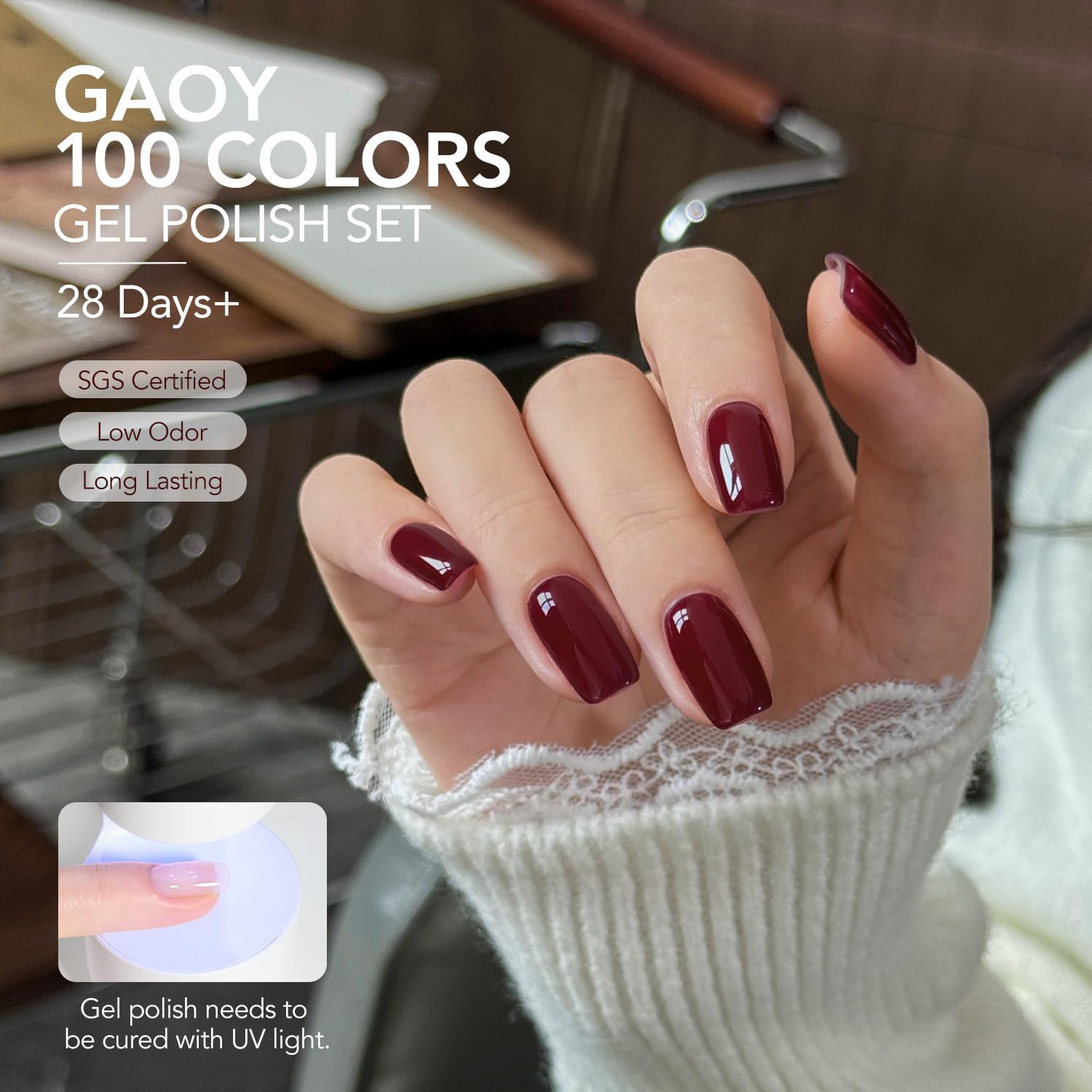 GAOY 108 Pcs Gel Nail Polish Set, 100 Colors All Season Gel Polish Kit Red White Black Purple Green with 8 Pcs Soak off Base Glossy Matte Top Coat & Builder for Nail Art DIY Manicure at Home