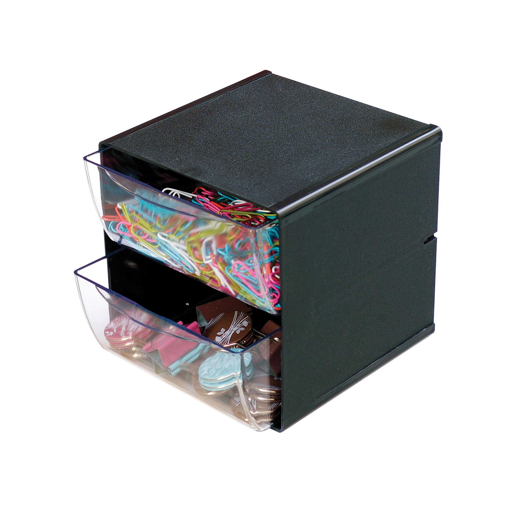Deflecto Stackable Cube Organizer, 2 Drawers, Black (350104)