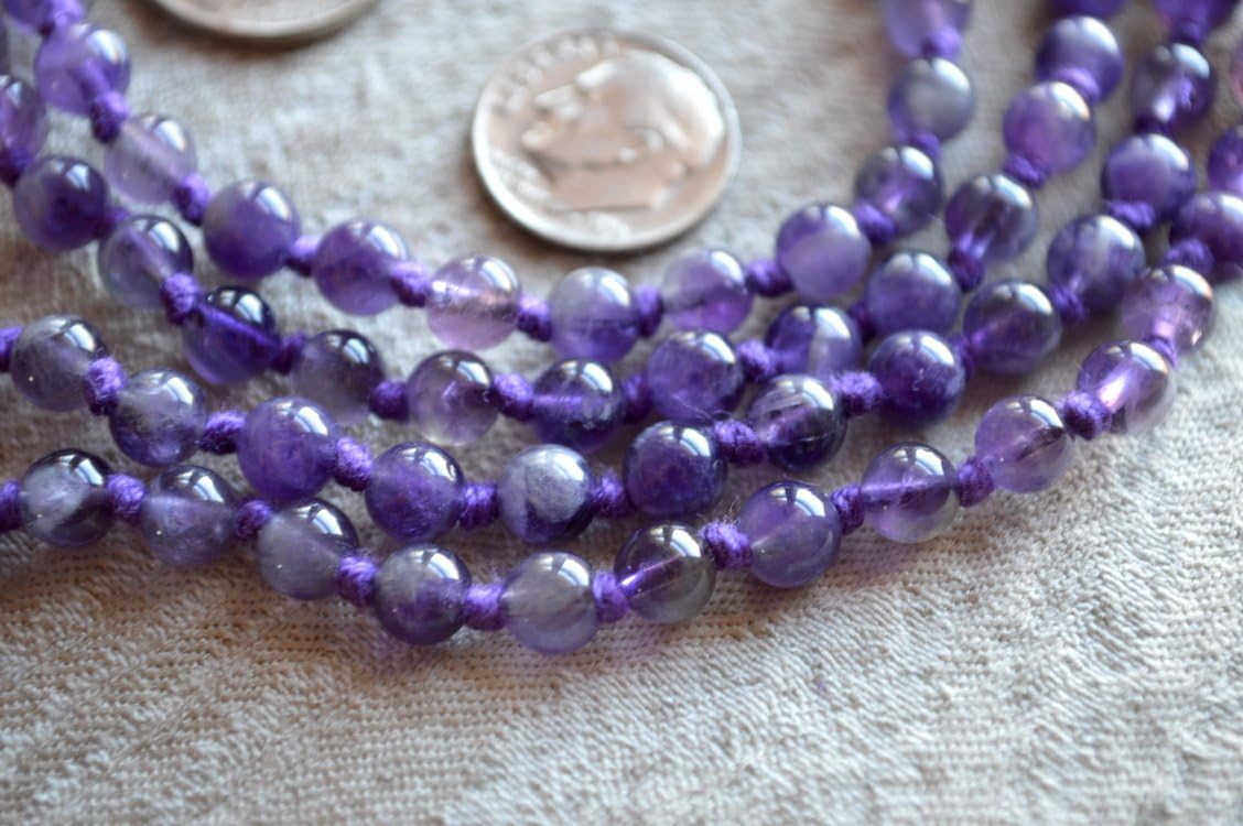 CHEVRON AMETHYST HAND KNOTTED JAPA MALA 6 MM BEADS TOP GRADE PRAYER NECKLACE. BLESSED ENERGIZED 108+1 HINDU TIBETAN BUDDHIST PRAYER KARMA BEADS SUBHA ROSARY MALA FOR NIRVANA MEDITATION CHANTING OM