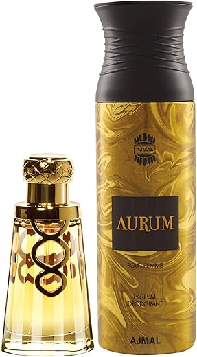 Ajmal Khallab EDP Woody Oudh Perfume 50ml for Unisex and Aurum Femme Deodorant Fruity Floral Fragrance 200ml for Women