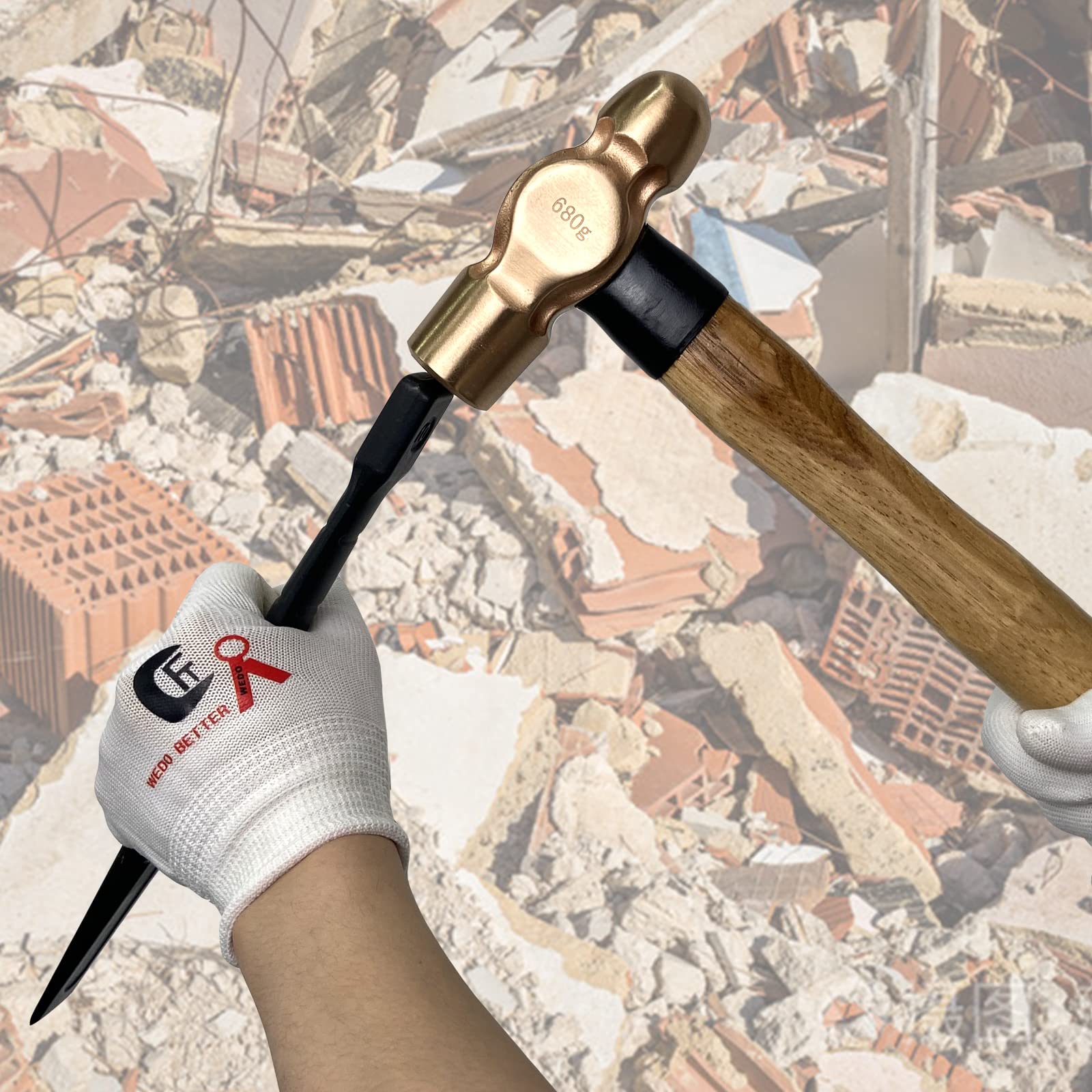 WEDO Funkenfrei Kugelhammer 230g,Berylliumkupfer,Geschmiedet,Holzgriff,BAM & FM Zertifiziert,DIN Norm,Länge 300mm,Nicht magnetisch,Explosionssicher Runder Doppelkopfhammer Werkzeug