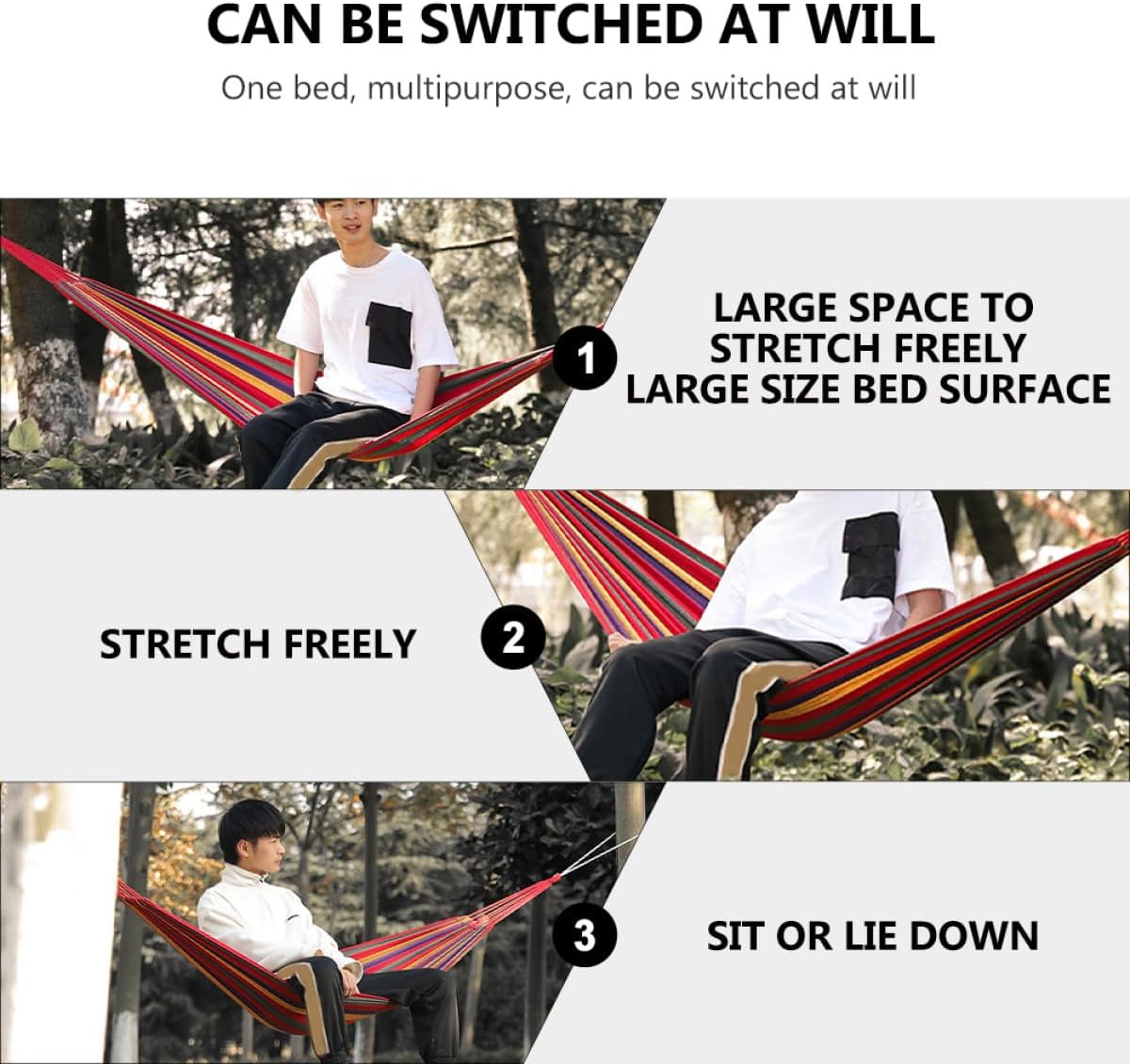 Ciieeo Single Outdoor Camping Hammock Canvas Leisure Swing Chair Red Anti-tip Lightweight Portable Picnic Beach Hanging Chair for Travel and Backyard