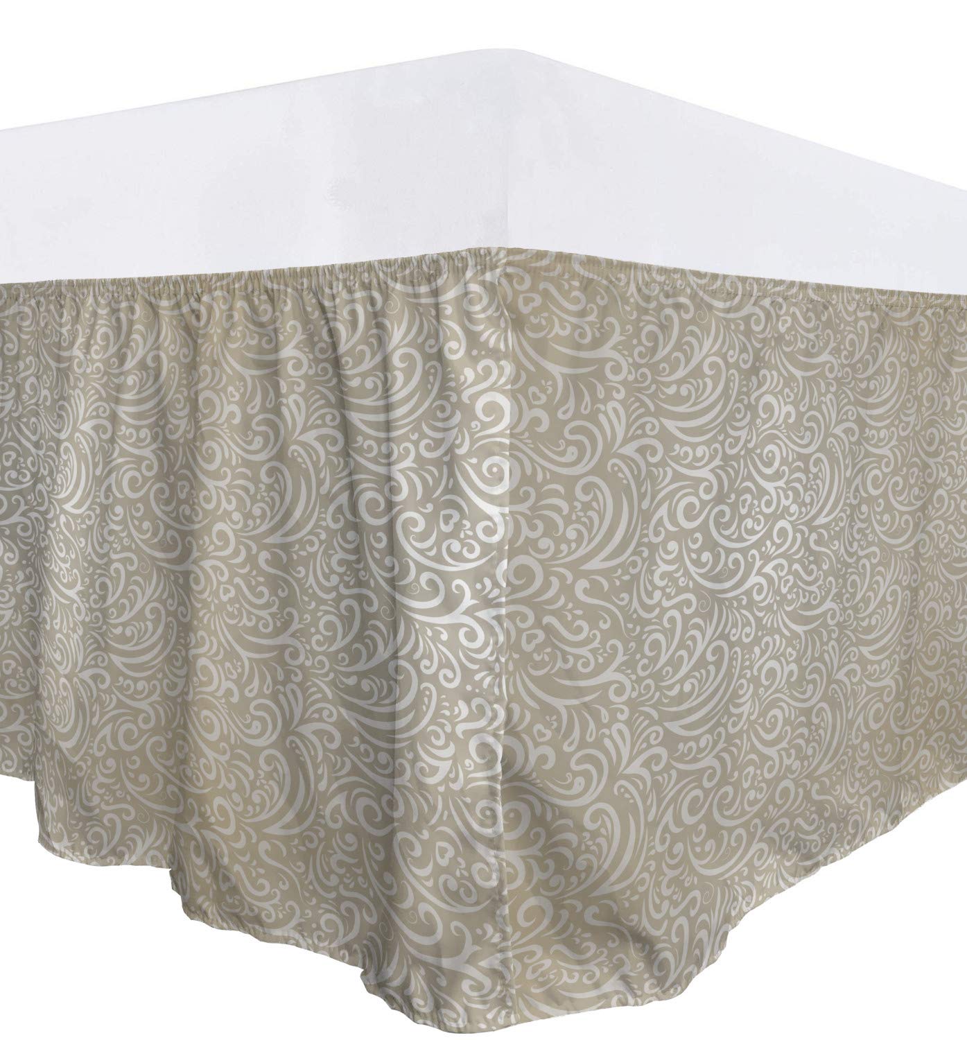 Lunarable Victorian Bedskirt Retro Style Curves and Swirls Geometric Elements Curlicues Vintage Baroque Pattern Bedroom Decor Wrap Around