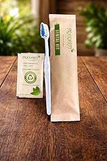 Dental Kit with Fresh Mint Toothpaste Sachet | Eco-Friendly Biodegradable Packaging | Vegan & Paraben Free Oral Care | Travel & Hotel Use