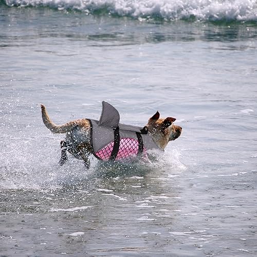 Miniatura 7 de ASENKU Chaleco salvavidas para perros con tiburón, chaleco salvavidas ajustable antidesgarros, chaleco de seguridad para nadar con flotabilidad