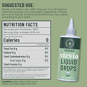 Organic Stevia Liquid Drops, 8 fl oz, Liquid Stevia Sweetener from Stevia Extracts, Zero Calorie Sweetener, Pure Stevia Liquid, Zero Carb Sweetner & Keto Sugar Substitute, 1800+ Servings