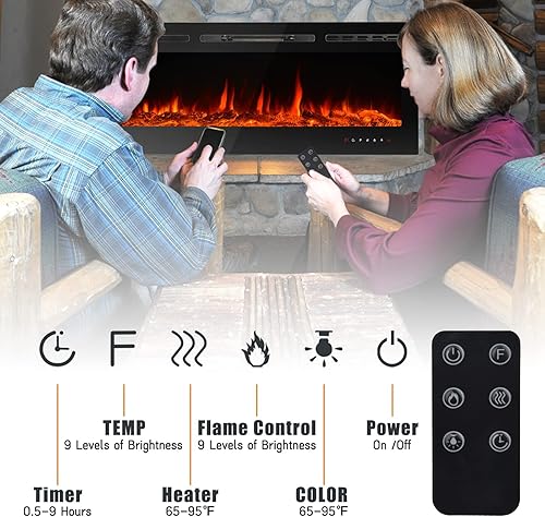 Miniatura 3 de CharaVector - Insertos de chimenea eléctrica de 70 pulgadas 750W/1500W con control remoto en montaje en pared, calentador de chimenea de inserción