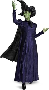 Disguise Wicked Elphaba Costume, Deluxe Official Wicked Elphaba Costume Cape and Hat for Women, Size (12-14)