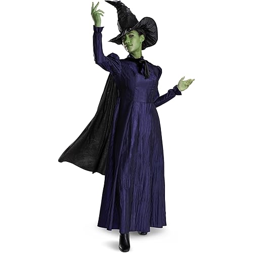 Disguise Wicked Elphaba Costume, Deluxe Official Wicked Elphaba Costume Cape and Hat for Women, Size (4-6)