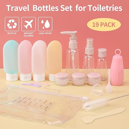 Miniatura 2 de Botellas de tamaño de viaje para artículos de tocador, paquete de 19 botellas de viaje aprobadas por la TSA para mujeres, recipientes de viaje