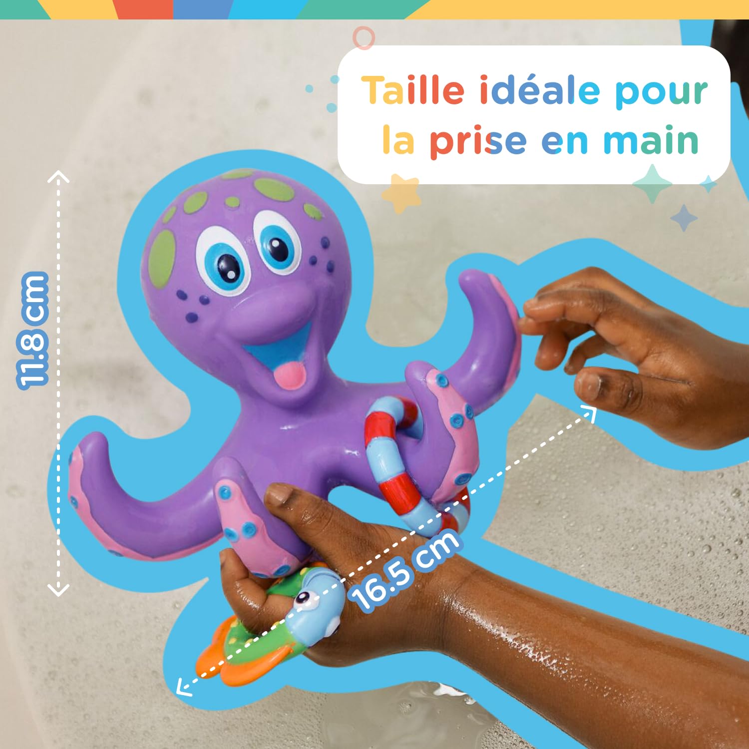 Nuby - Jouet de Bain pour Bébé - Pieuvre Intéractive Flottante avec Anneaux de Bain - Jouet de Bain Stimulant La Coordination œil-Main de Vos Petits - Idéal pour Les + 18 Mois - Violet