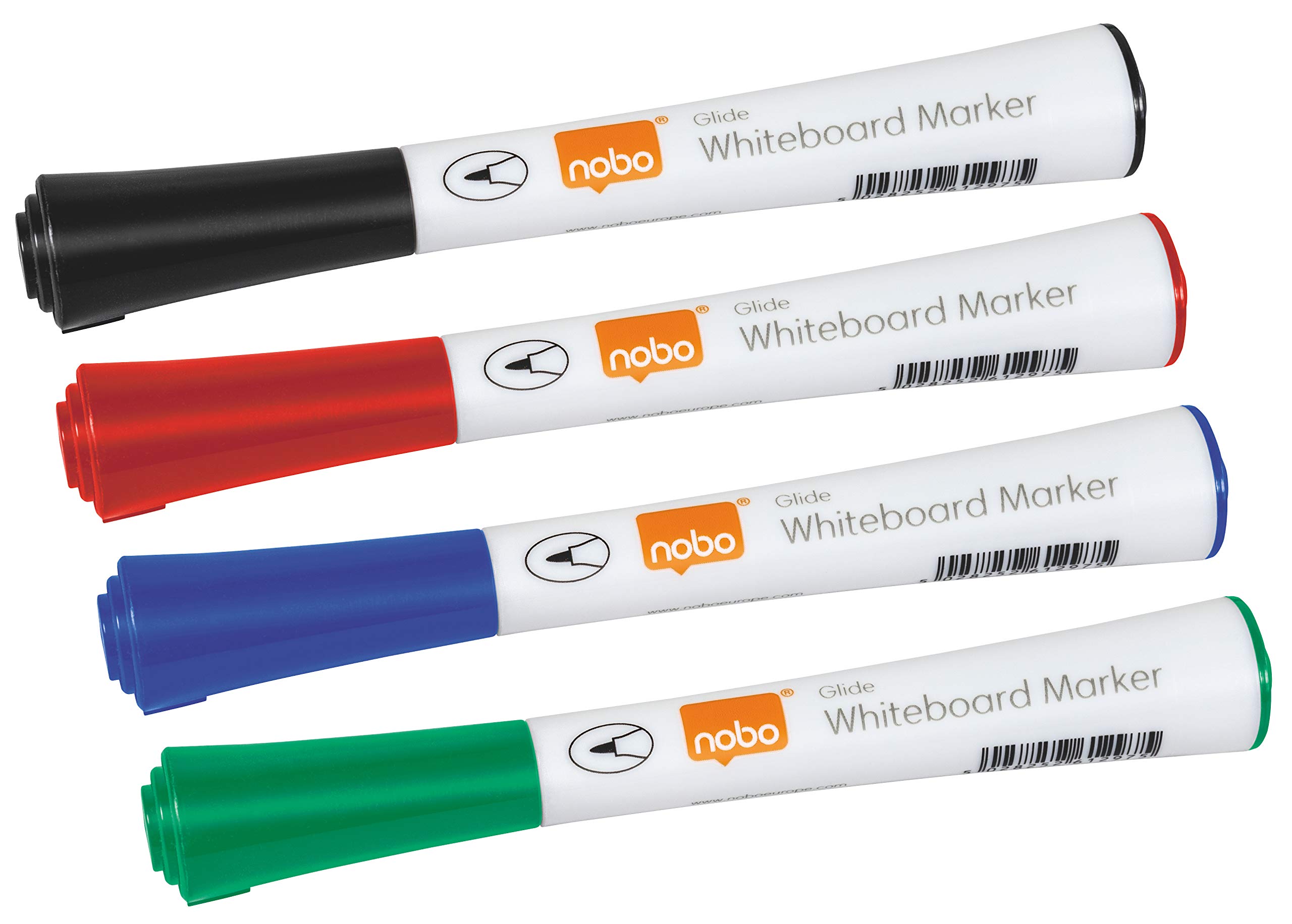 Nobo Rotuladores de Fácil Deslizamiento para Pizarras Blancas, Punta Fina de 1 mm, Paquete de 4, 1902077, Varios Colores