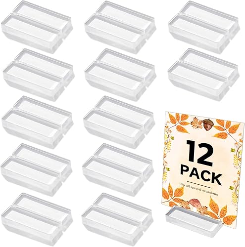 12 soportes para tarjetas de lugar para mesa, 2 pulgadas de acrílico transparente, soporte para tarjetas de identificación de números de mesa,