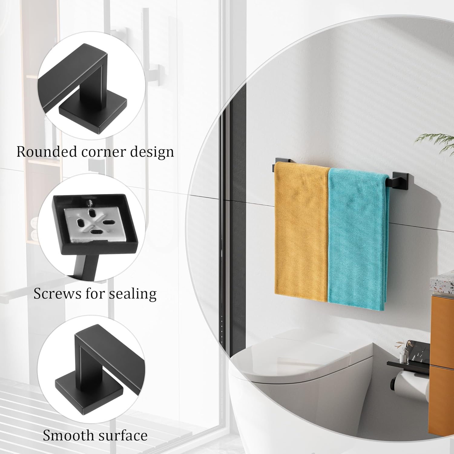 Alise Black Towel Bar, 20 Inch Towel Racks for Bathroom, SUS304 Stainless Steel Towel Holder Wall Mounted, Heavy Duty Towel Hanger for Bathroom & Kitchen (Matte Black) - Image 7