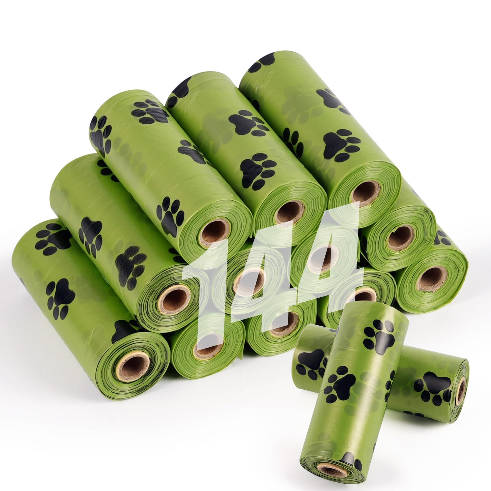 AMFUN 12 Rolls 144 Dog Poo Bags, Pet Poop Waste Bag, Green Dog Waste Bags, with Leak Proof and Extra Thick, for Outdoor Walking
