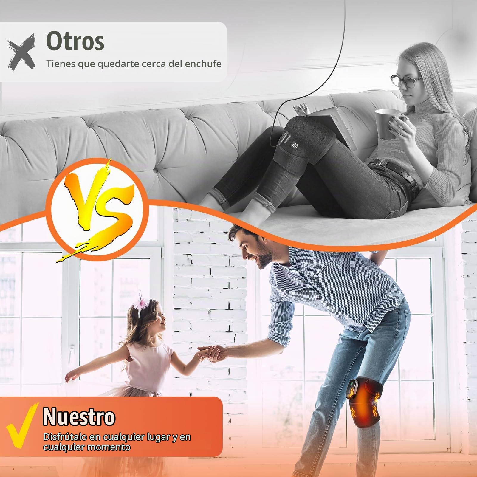 AFDEAL Masajeador de Rodilla Térmico con Luz Roja, Calentador de Rodilla Inalámbrico con Vibración, Rodillera Térmica para Hombro Codo Rodilla, 1 Pack | Masajeador de rodilla 3 en 1, masajeador de rodillas con luz roja, almohadilla térmica para rodilla, h