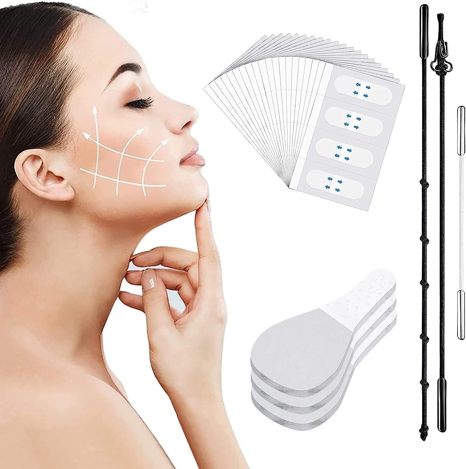 DMJJSD® V Face Sticker 80Pcs Face Tape Lift Face Thin Tape Face Lift Band, Face Lift Stick, Chin Lift Tape, Face Lifting Tape Invisible for Tightening Skin and Eliminating Wrinkles