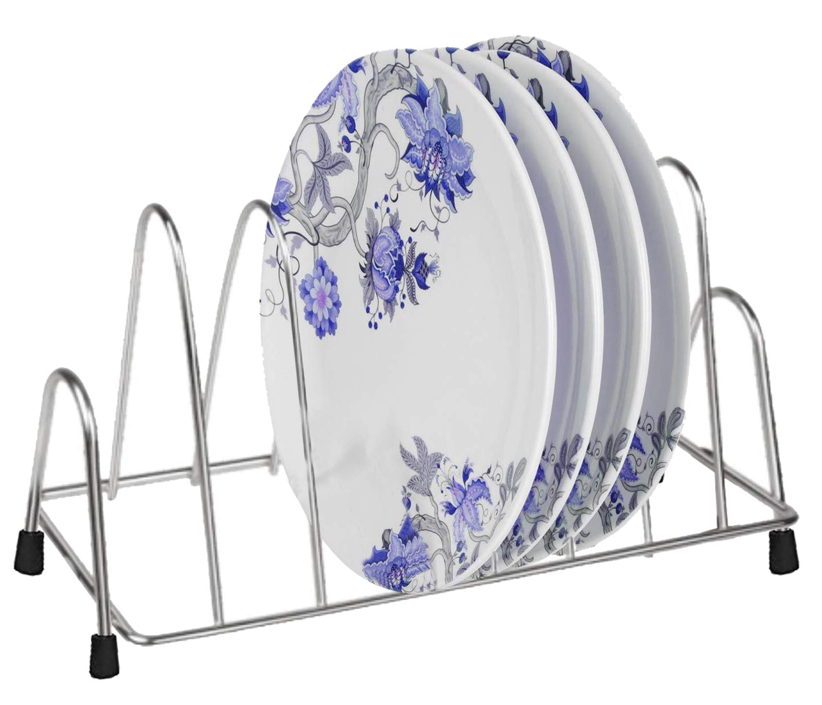 Kuber Industries Stainless Steel Multipurpose Kitchen Dish Plate Stand Rack Utensil Stand Holder 6 Sections (Silver)-KUBMARTK10582Standard