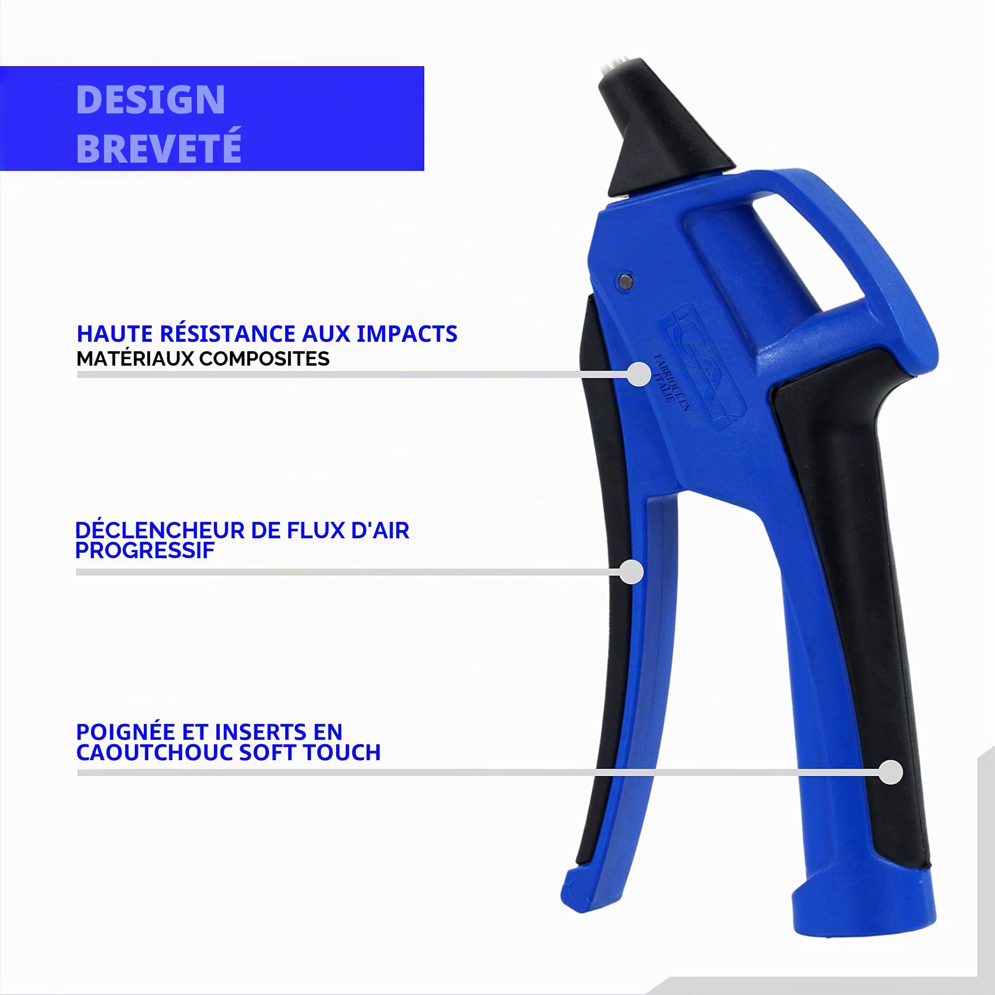 GAV 5000 SERIES - Pistolet Professionnel pour Soufflage d'Air Comprimé avec Prolongateur en Caoutchouc Anti-Rayures 130mm