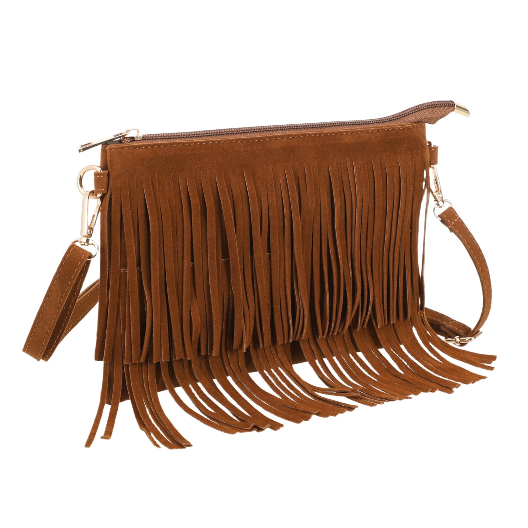 Sac en cuir suédé marron avec franges et pompons style rétro - 8