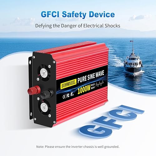Miniatura 4 de SUNWHEEL Inversor de onda sinusoidal pura de 1000 W, 12 V CC a 110 V120 V CA para RV, fuera de la red, camión con 2 tomas de corriente AC y pantalla