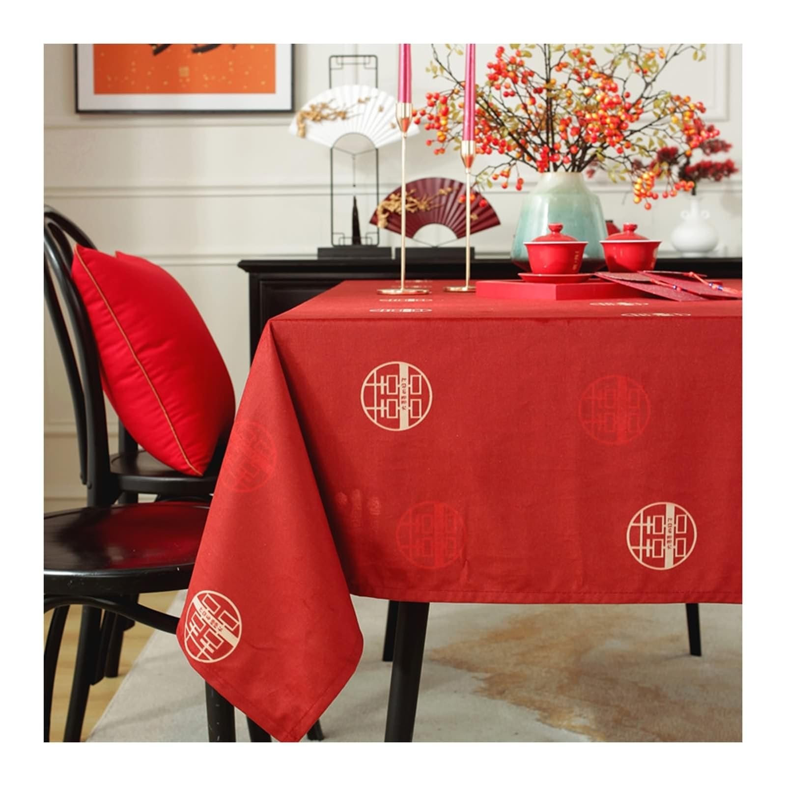 Tovaglia rossa in poliestere, decorazione per matrimoni, tovaglia quadrata, 140 x 140 cm, per soggiorno, sala da pranzo, balcone, giardino