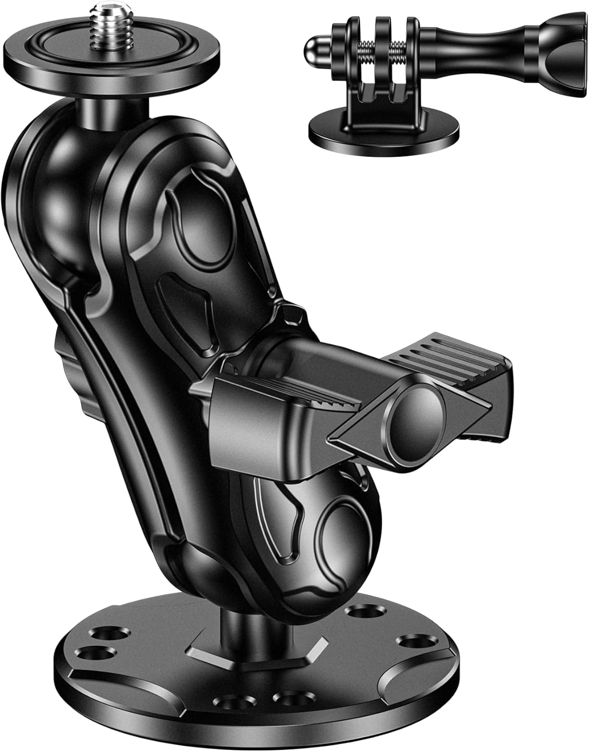 VAZESWIN Aluminum Alloy Camera Mount - with 1/4" Thread Tripod Adapter for Gopro Insta360 DJI Action Cameras, 360° Rotation Adjustable 1" Ball Mount with AMPS Hole Round Base, for Car Boat Dashboard