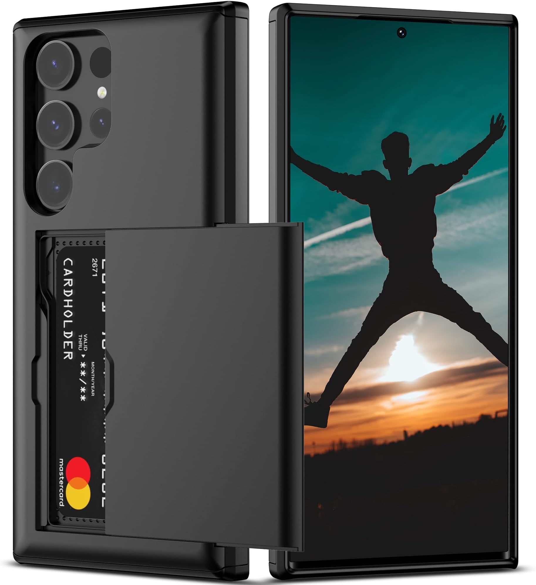Azonee for Samsung S24 Ultra Case with Card Holder, Dual Layer Heavy Duty Shockproof Wallet Case, Hidden Card Slot Slim Wallet Case for Samsung S24 Ultra 6.8''(Black)