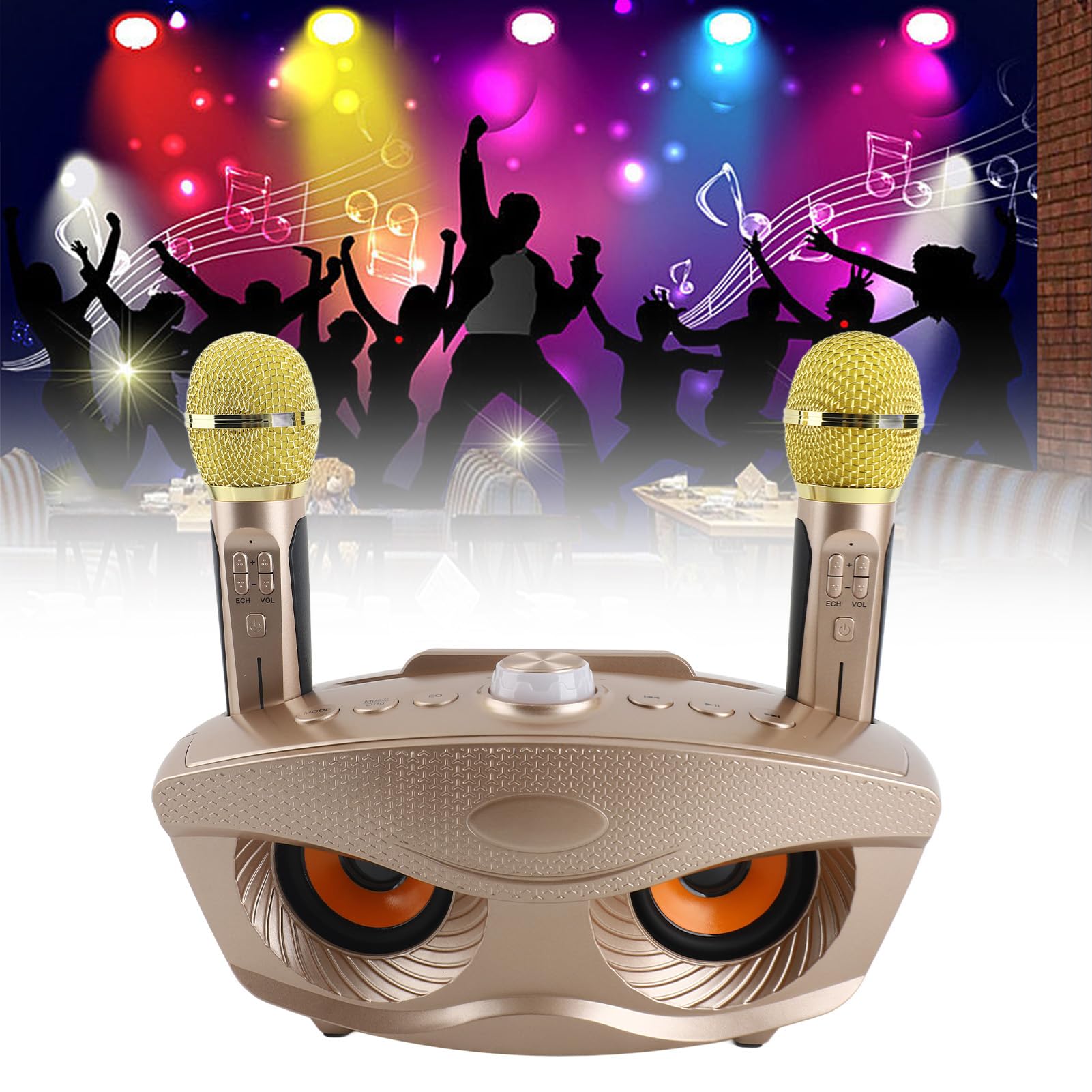 Altoparlante Bluetooth con due microfoni per karaoke a casa, karaoke, altoparlante portatile wireless Bluetooth con ingresso AUX e supporto USB, ideale per riunioni familiari e amici (oro)