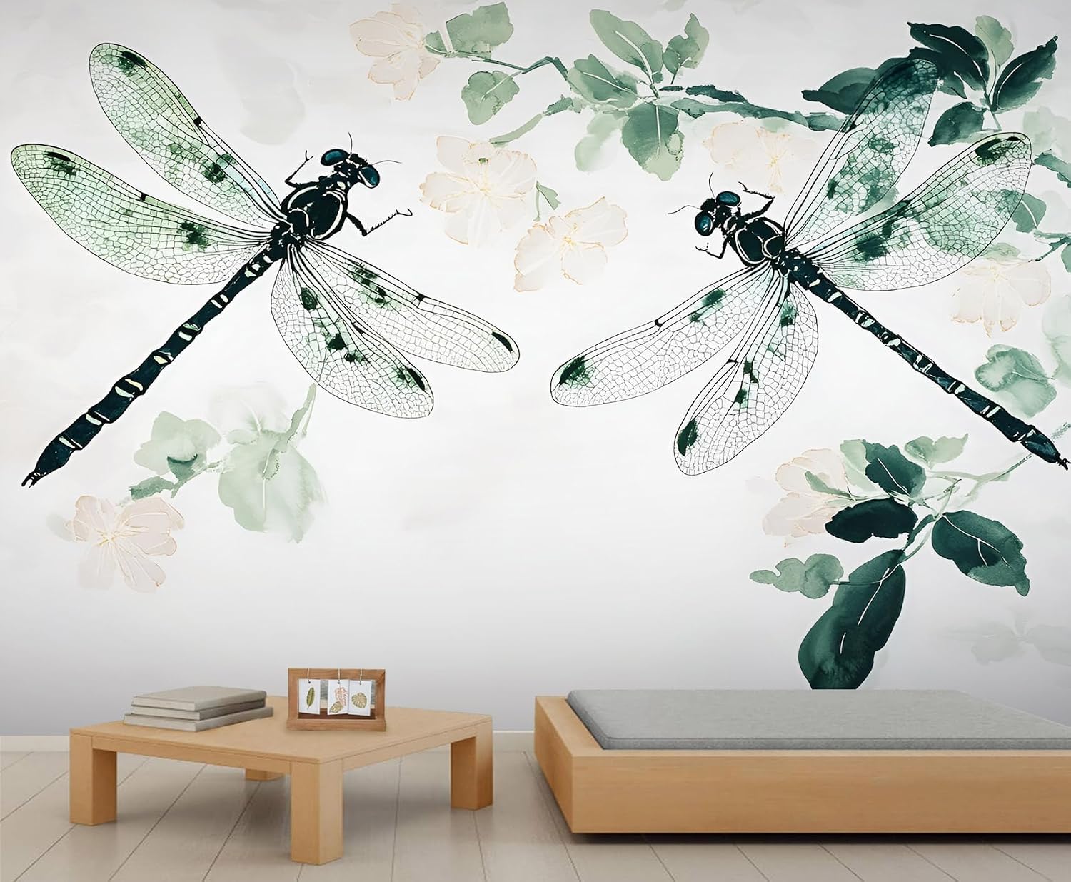 Dragonfly Wall Mural, Insects Wallpaper for Living Room, Green Bedroom Wallpaper, Apartment Children's Room Wall Decorations 103" x 69 "