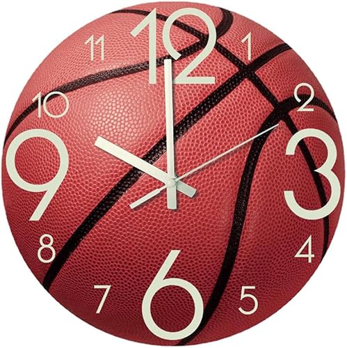 Miniatura 7 de Reloj de pared de baloncesto de 12 pulgadas, luminoso y silencioso para dormitorio, sala de estar, regalos de cumpleaños, Navidad, regalo para