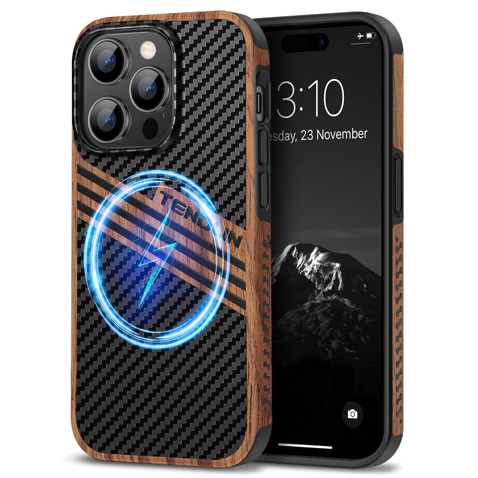 Coque iPhone 14 Pro Max cuir et carbone protection MagSafe - 8