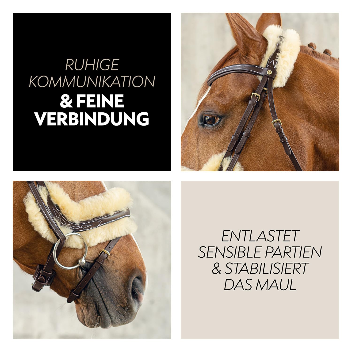 SUNRIDE Brida Sueca “Oxford” con riendas - Hecha de Suave Cuero Genuino con Pelo, Ajustable y anatómica (Pony, marrón)