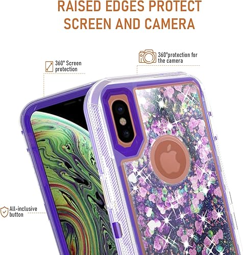 Miniatura 3 de Asuwish Funda de teléfono para iPhone Xs Max con protector de pantalla brillante líquida con purpurina transparente híbrida de TPU de grado militar,