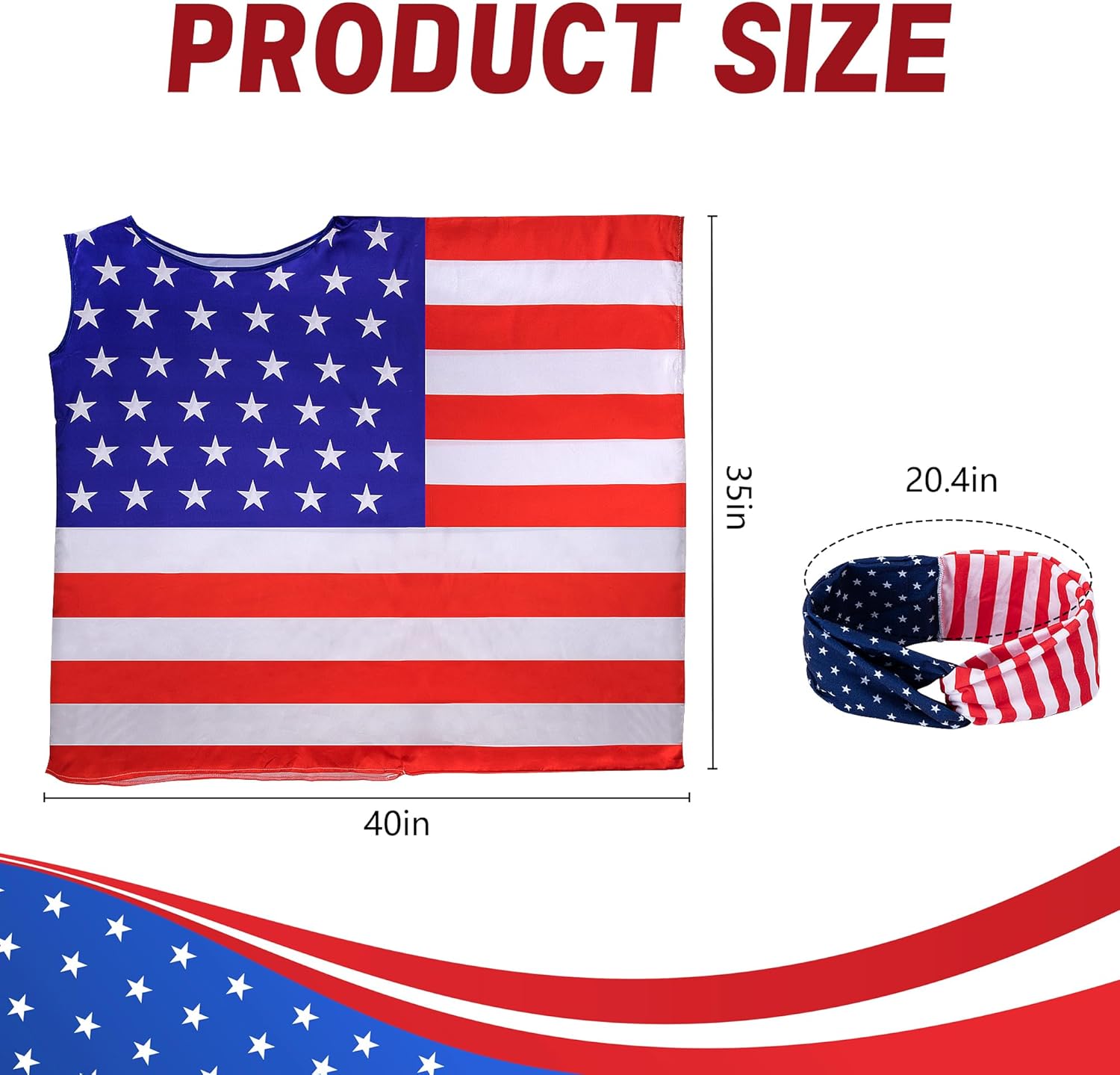Watayo Plus Size American Flag Stars Stripes Dress and Headband, 4th of July Patriotic Dress Outfits for Women, Independence Day Flag Sleeveless Dress Hairband for Memorial Day Summer Costume - Image 2