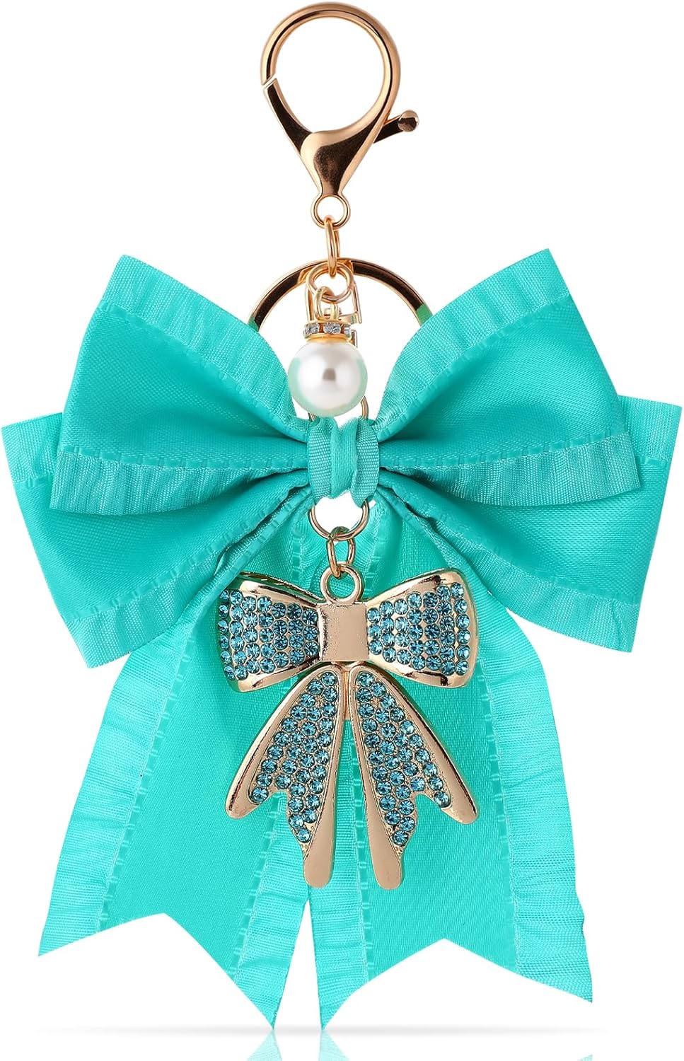 Bow Keychain for Women, Rhinestone Pearl Bow Purse Charm - Cute Crystal Bag Charms for Backpacks Handbags Purses