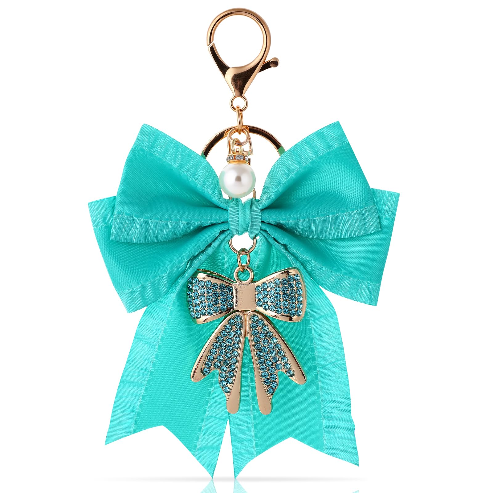 YAIYUQILIU Bow Keychain for Women, Rhinestone Pearl Bow Purse Charm - Cute Crystal Bag Charms for Backpacks Handbags Purses