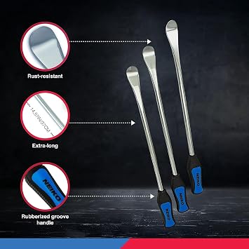NEIKO 20601A 14.5 Steel Tire Spoons Tool Set, Tire Tools Include 3 Piece Tire Spoons, 3 Piece Rim Protector, Valve Tool, 6 Piece Valve Cores, Motorcycle Tire Changer, Dirt Bike Tire Levers