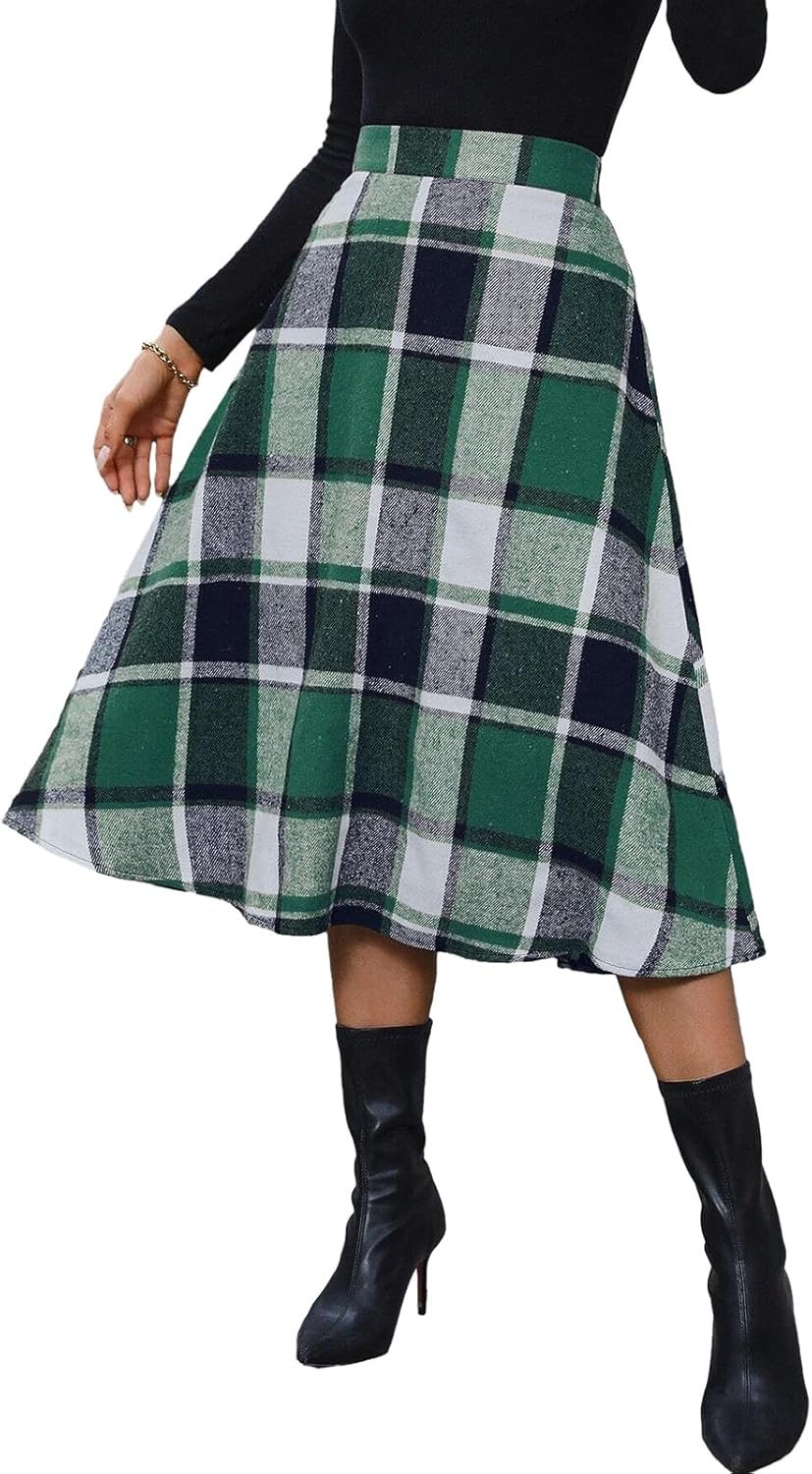 Plaid Skirts for Women High Waist Wool Skirts A-Line Tartan Midi Skirts - Image 5