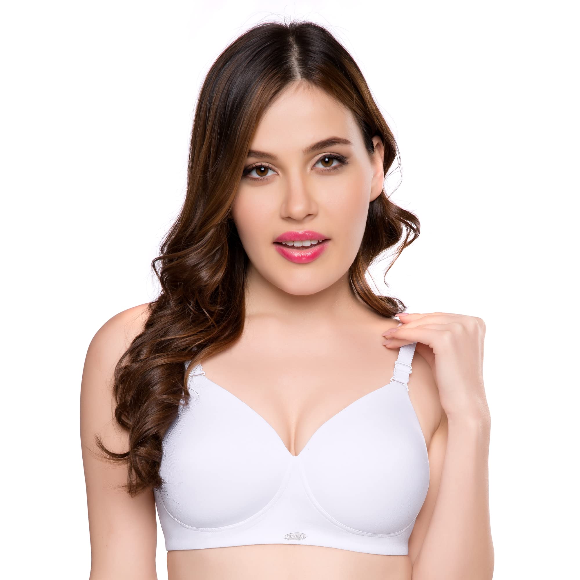 TRYLO Vivanta Women's Soft Padded Hosiery Bra Available in B C D E & F Cup Sizes from 30 to 40 in Color White/Black/Skin,Coral,Marun,Rasberry,Pink