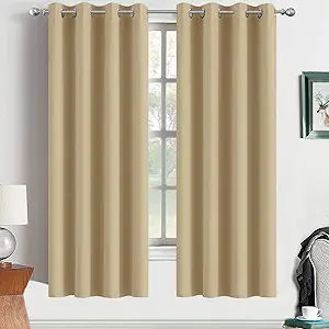 Yakamok Beige Blackout Curtains, Room Darkening Thermal Insulated Drapes for Bedroom, 52W x 63L -Inch - Set of 2