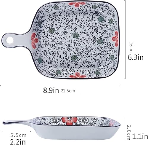 Miniatura 2 de Plato grande para hornear de porcelana, bandeja cuadrada única para lasaña de pasta, plato pequeño con un solo mango, juego de 3 platos para hornear