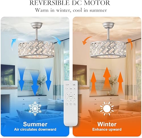 Miniatura 8 de Ventilador de techo sin aspas de cristal de 18.5 pulgadas con luz, control remoto, motor reversible silencioso de 6 velocidades, moderno ventilador