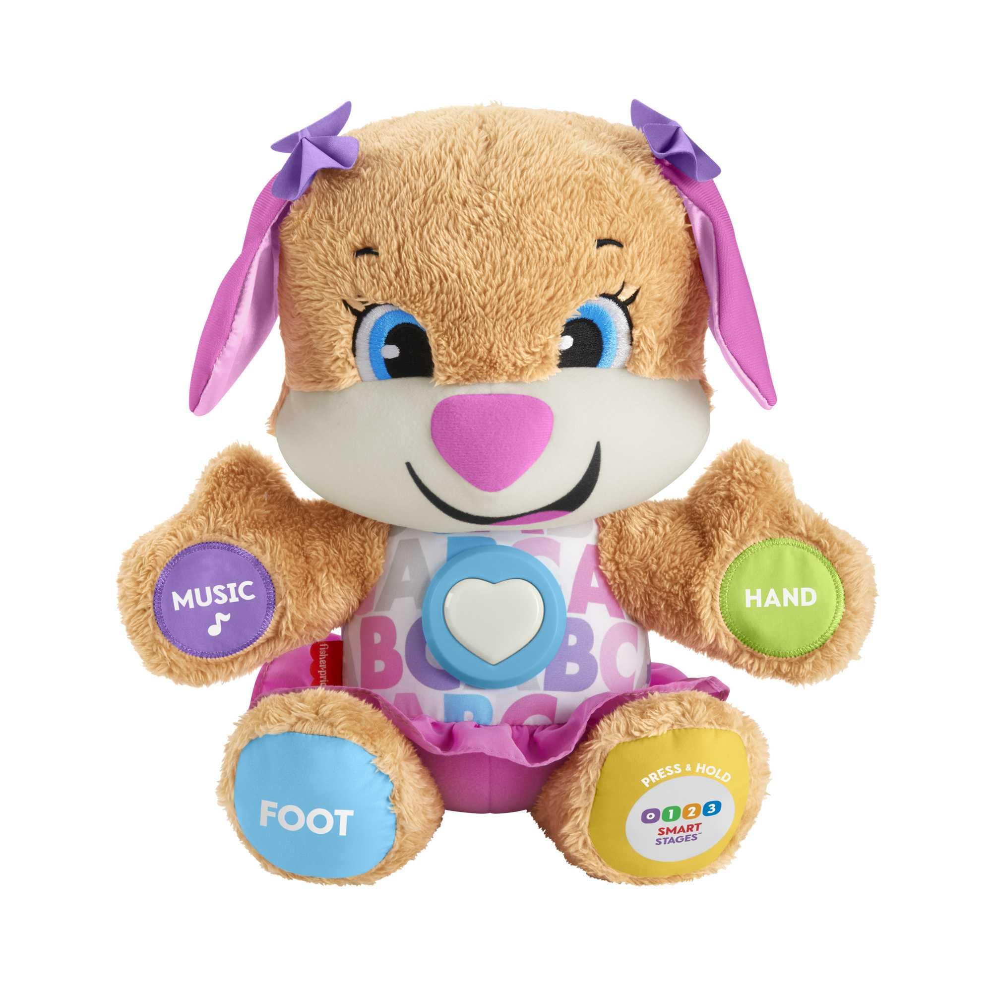 Fisher-Price Ríe y Aprende Perrita Primeros Descubrimientos, Peluche Interactivo con Luces y Sonidos, Juguete bebé +6 Meses, versión español (FPP55)