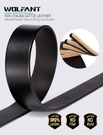 WOLFANT Thicken Full Grain Leather Heavy Duty Belts for Men,100% Italian Real Solid Leather