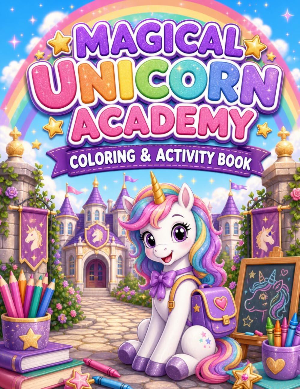 Magical Unicorn Academy Coloring & Activity Book: 50 Magical Unicorn Coloring and Activity Pages for Kids